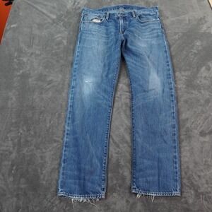 Polo Ralph Lauren Jeans Mens 36x32 Blue Denim Rips‎ Faded Factory Distressed